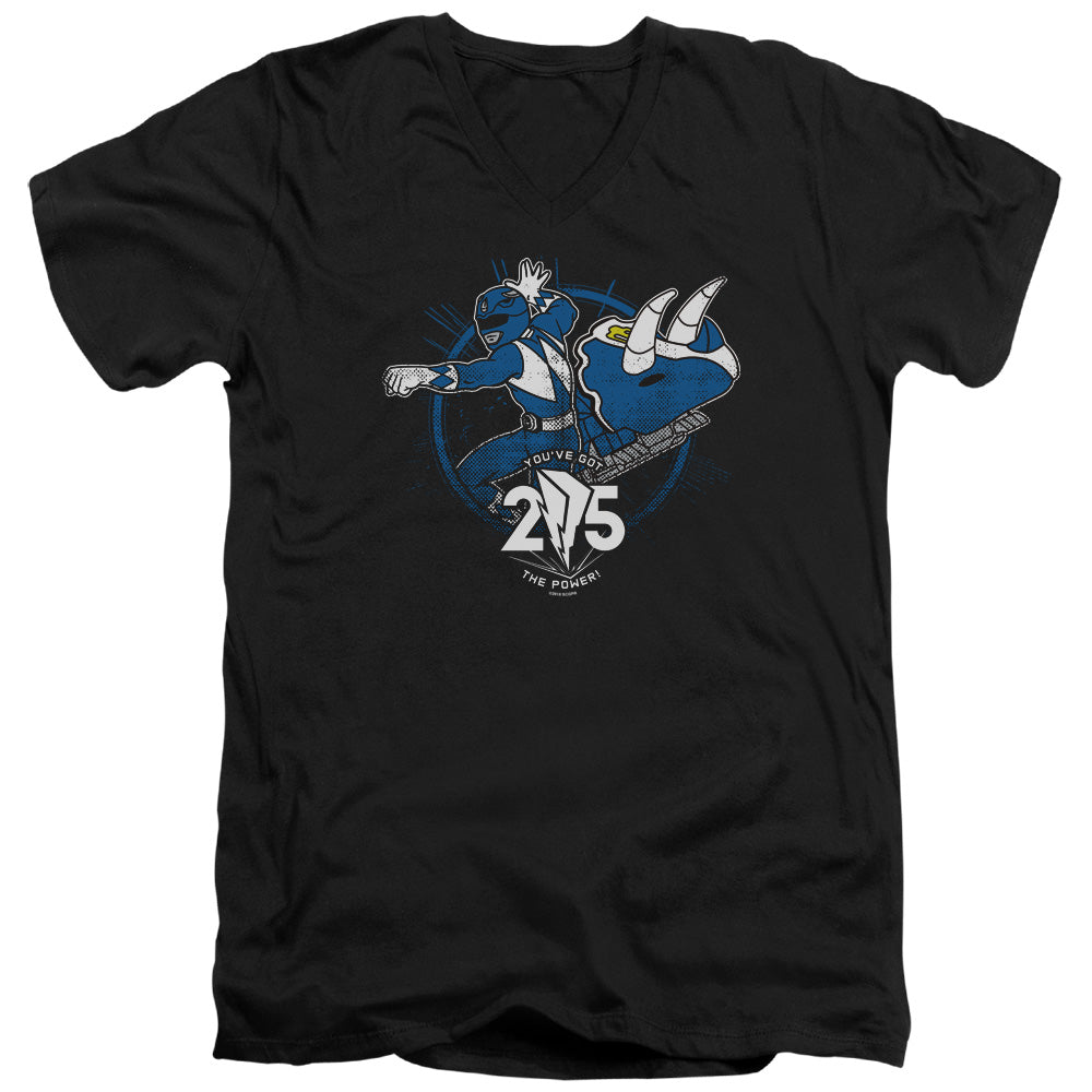 Power Rangers Blue 25 Mens Slim Fit V-Neck T Shirt Black