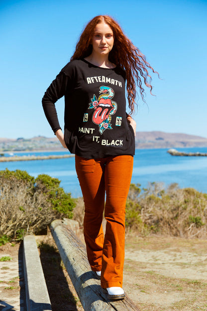 Rolling Stones Paint It Black Long Sleeve Womens Shirt Black