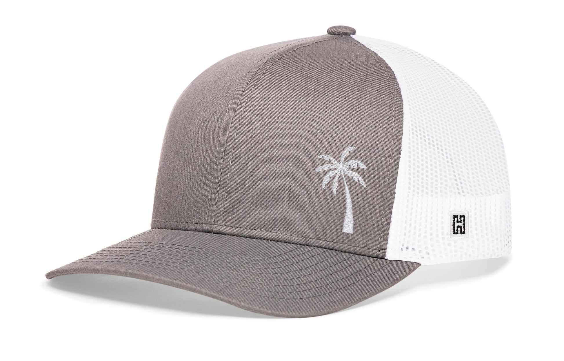 Palm Tree Trucker Haka Hat Gray-White Island Snapback