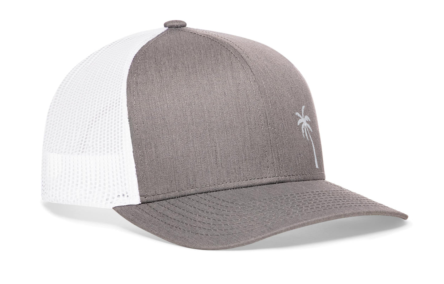Palm Tree Trucker Haka Hat Gray-White Island Snapback