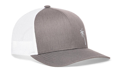 Palm Tree Trucker Haka Hat Gray-White Island Snapback