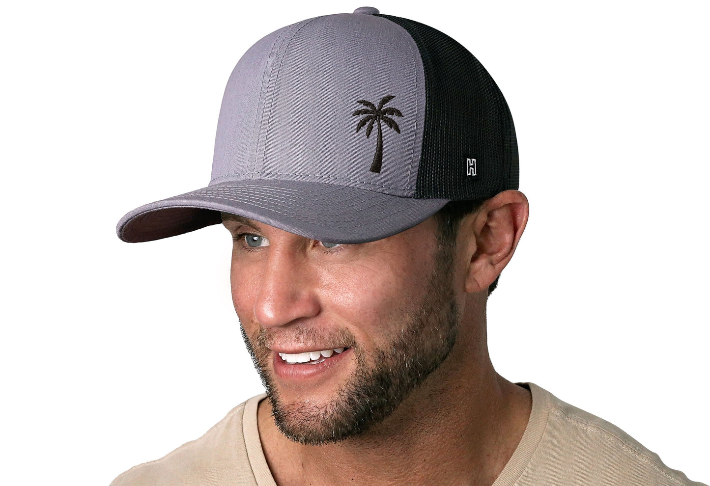 Palm Tree Trucker Haka Hat Gray-Black Island Snapback