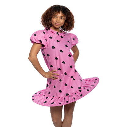 Peanuts Sally Comic Strip Halloween Costume: Pink Polka Dot Mini Dress with Puff Sleeves for Fun Cosplay
