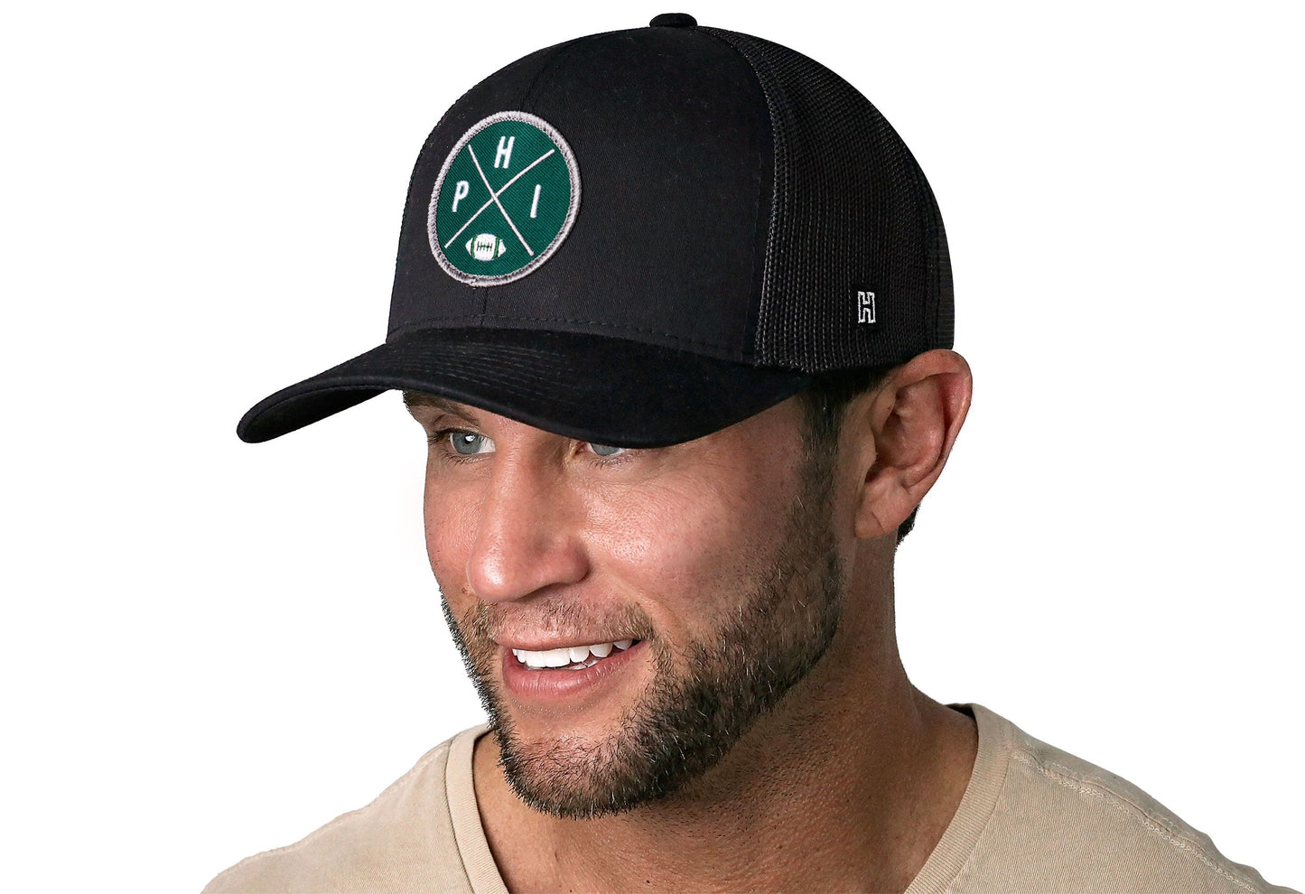 Philadelphia Trucker Haka Hat Black PHI X Football Snapback