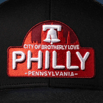 Philly City of Brotherly Love Trucker Haka Hat Black Cityscape Snapback