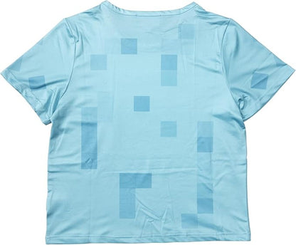 Pixelated Blocks Youth Halloween Costume T-Shirt Big Pixel Style Cosplay Top for Kids Blue or Green