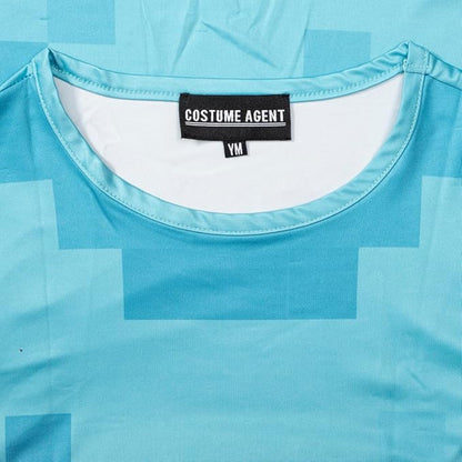 Pixelated Blocks Youth Halloween Costume T-Shirt Big Pixel Style Cosplay Top for Kids Blue or Green