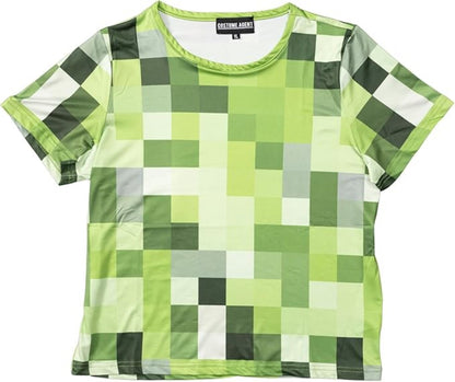 Pixelated Blocks Youth Halloween Costume T-Shirt Big Pixel Style Cosplay Top for Kids Blue or Green