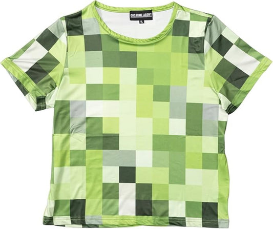 Pixelated Blocks Youth Halloween Costume T-Shirt Big Pixel Style Cosplay Top for Kids Blue or Green