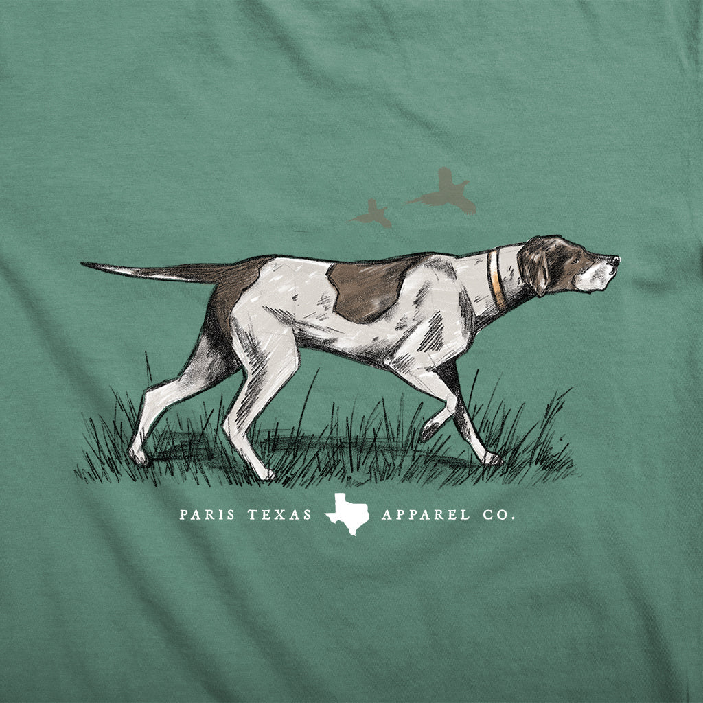 Paris Texas Apparel Co. Pointer Hunting Dog Pocket Mens T Shirt Pine