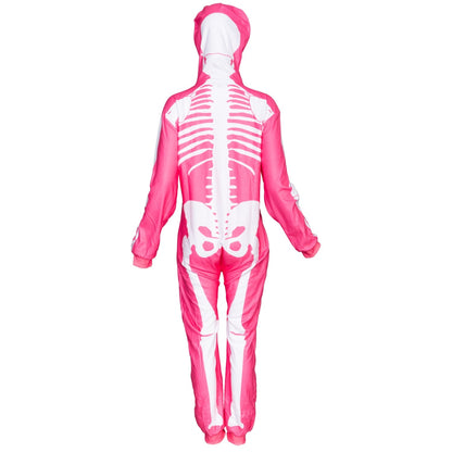 Women's Pink Skeleton Halloween Costume Cosplay Jumpsuit (With Mask)