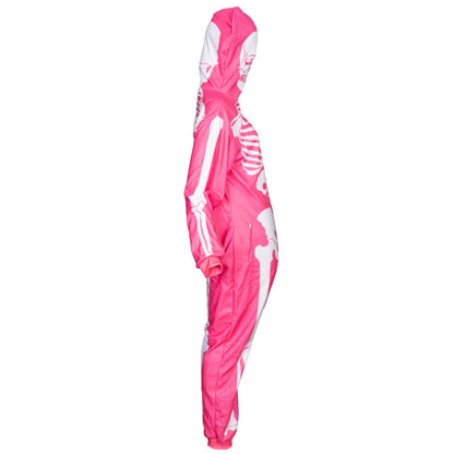 Women's Pink Skeleton Halloween Costume Cosplay Jumpsuit (With Mask)