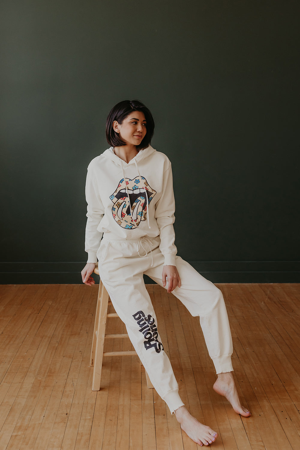 Rolling Stones Flower Power Pants Womens Sweatpants White