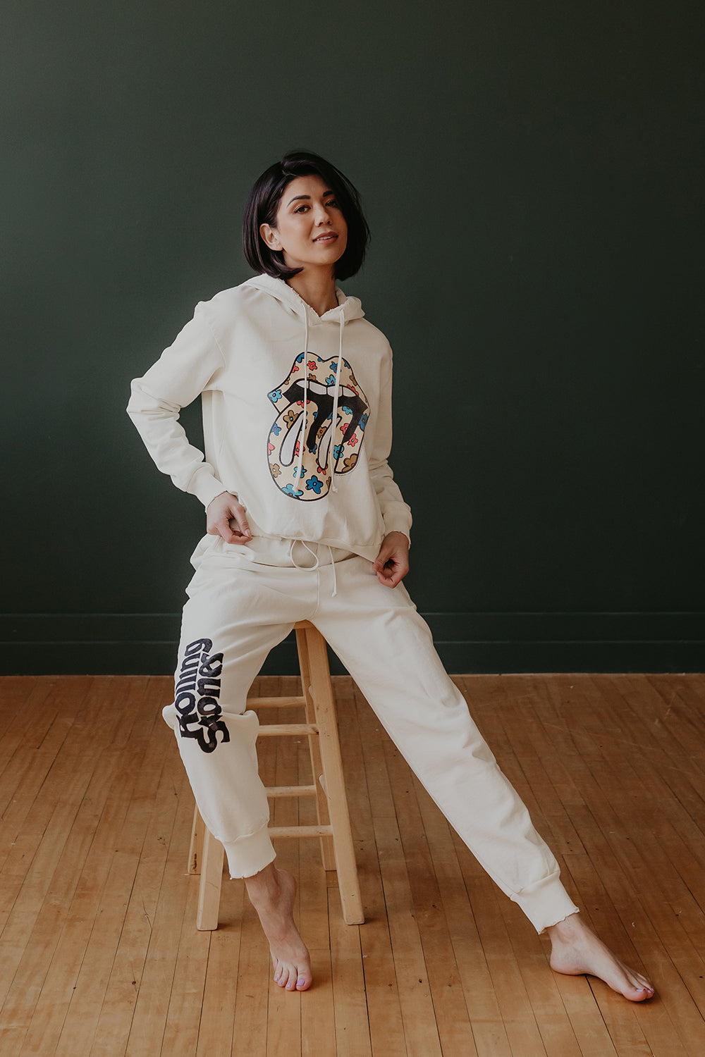 Rolling Stones Flower Power Pants Womens Sweatpants White