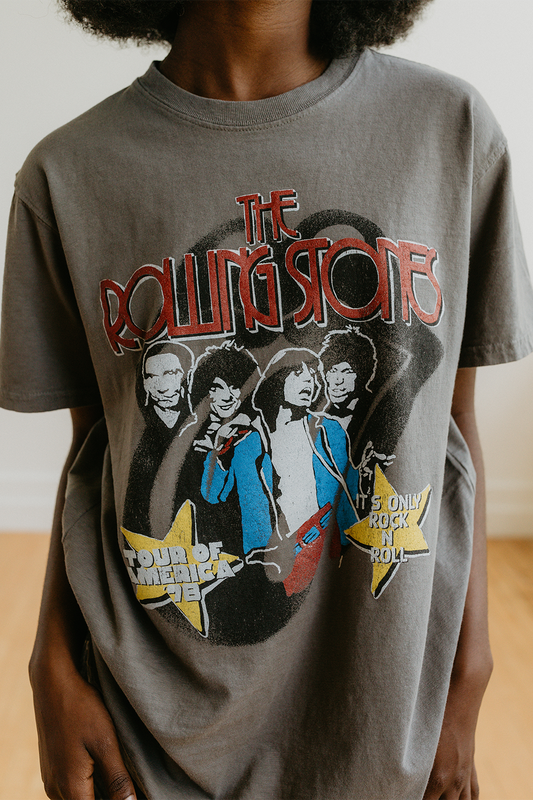 Rolling Stones Tour of America 78 Womens Tee T Shirt Charcoal Grey