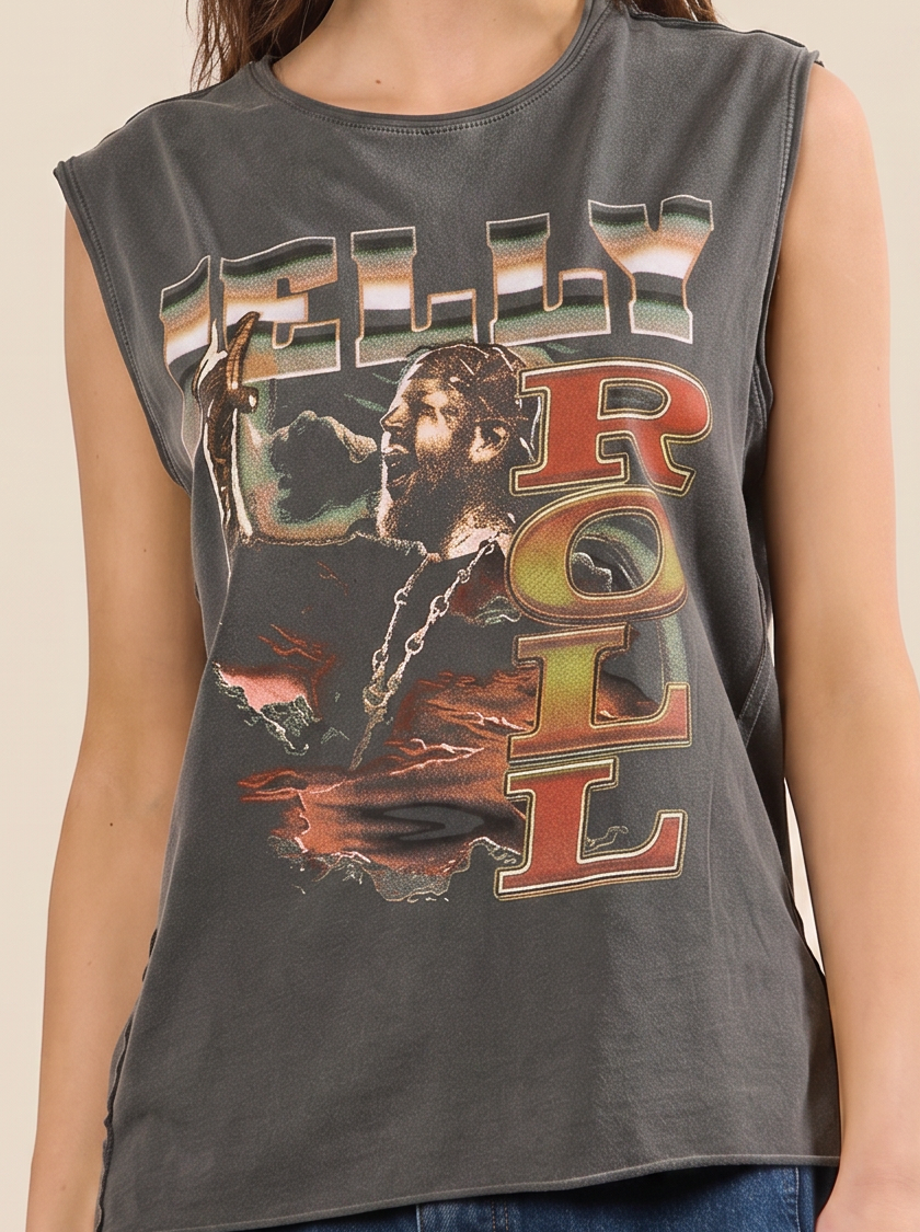 Jelly Roll Oversized Womens Tank Top Shirt Vintage Black