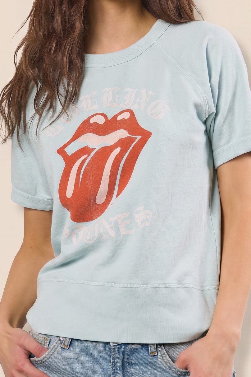 The Rolling Stones Old English Raglan Womens Shirt Light Blue