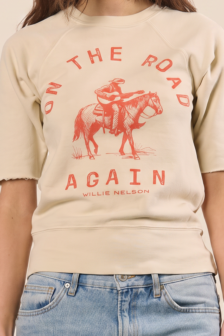 Willie Nelson On The Road Womens Raglan Shirt Cream