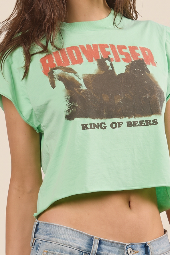 Budweiser Brew Babe Crop Top Womens T Shirt Green
