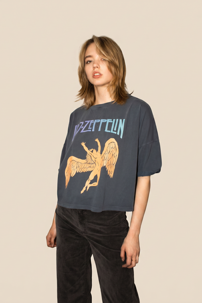 Led Zeppelin Swan Womens Cropped Tee T Shirt Black