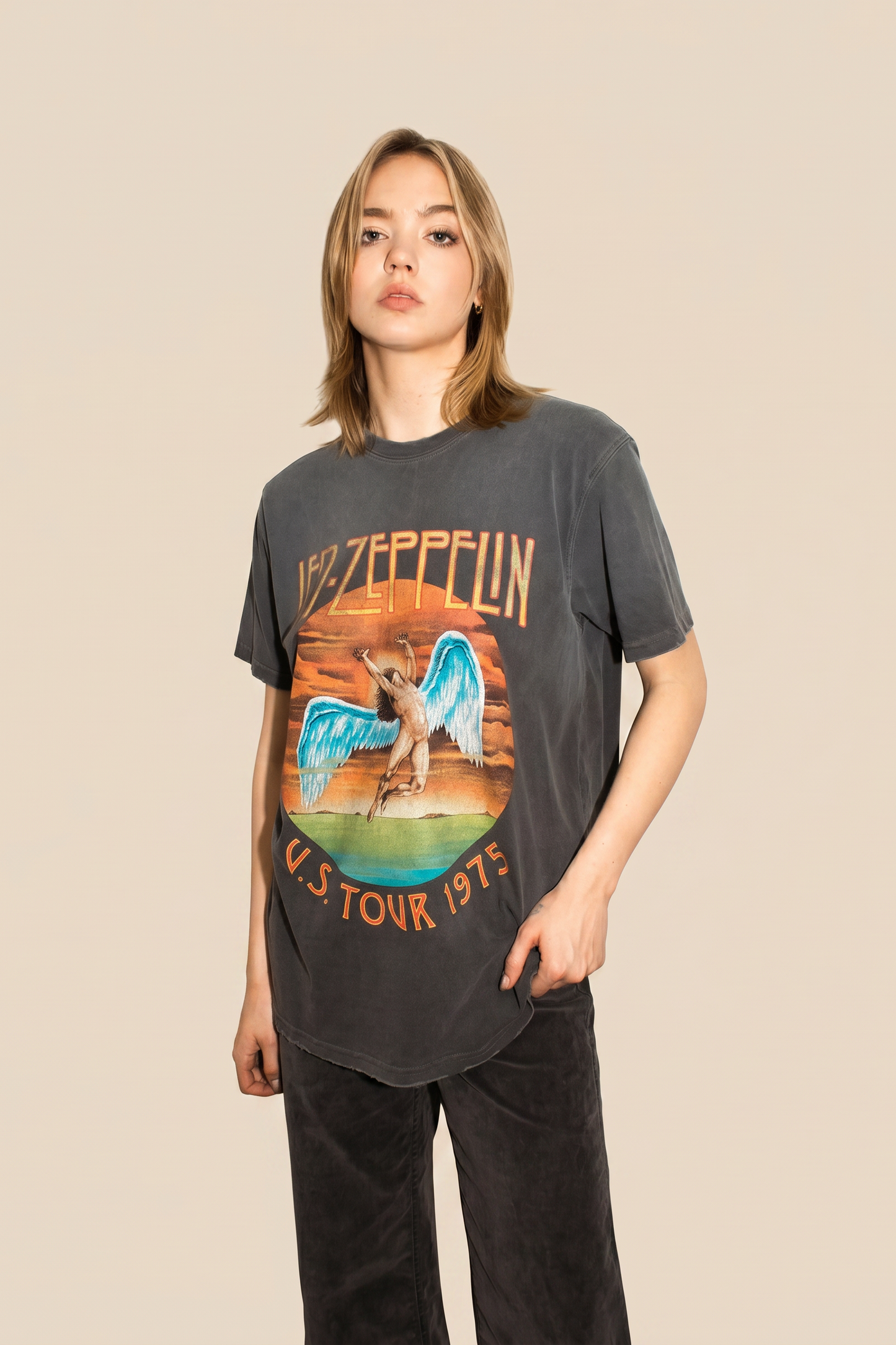 Led Zeppelin U.S Tour 1975 Sunkissed Womens Tee T Shirt Grey