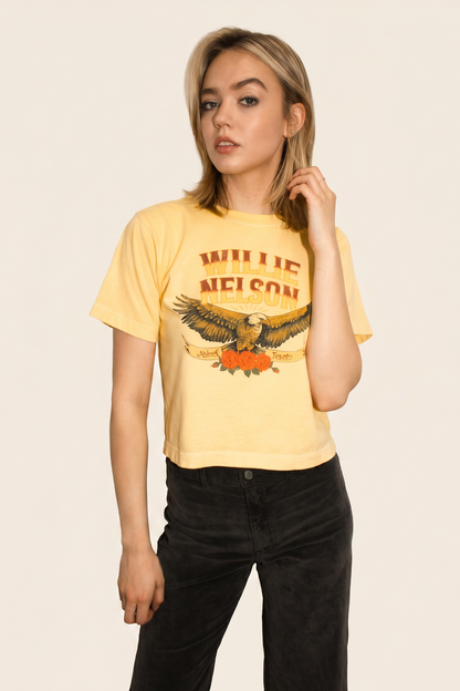 Willie Nelson Abbott, Texas Womens Tee T Shirt Yellow