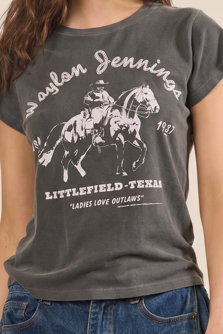 Waylon Jennings Fitted Baby Tee Womens T Shirt Vintage Black