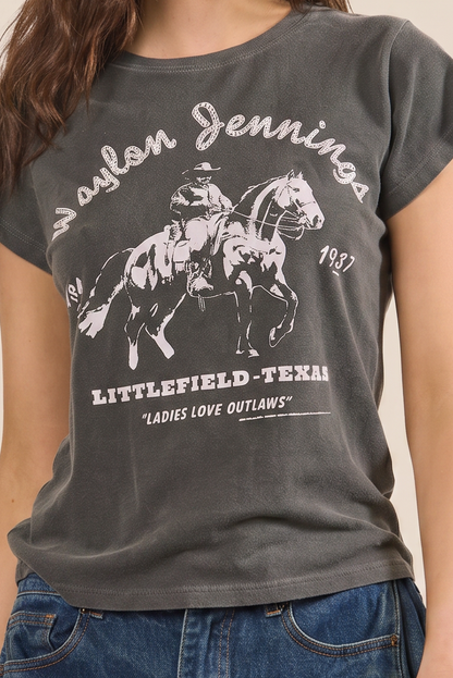 Waylon Jennings Fitted Baby Tee Womens T Shirt Vintage Black
