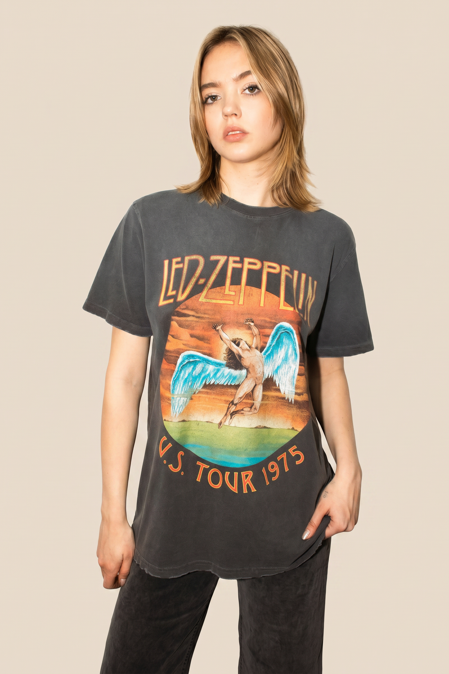 Led Zeppelin U.S Tour 1975 Sunkissed Womens Tee T Shirt Grey