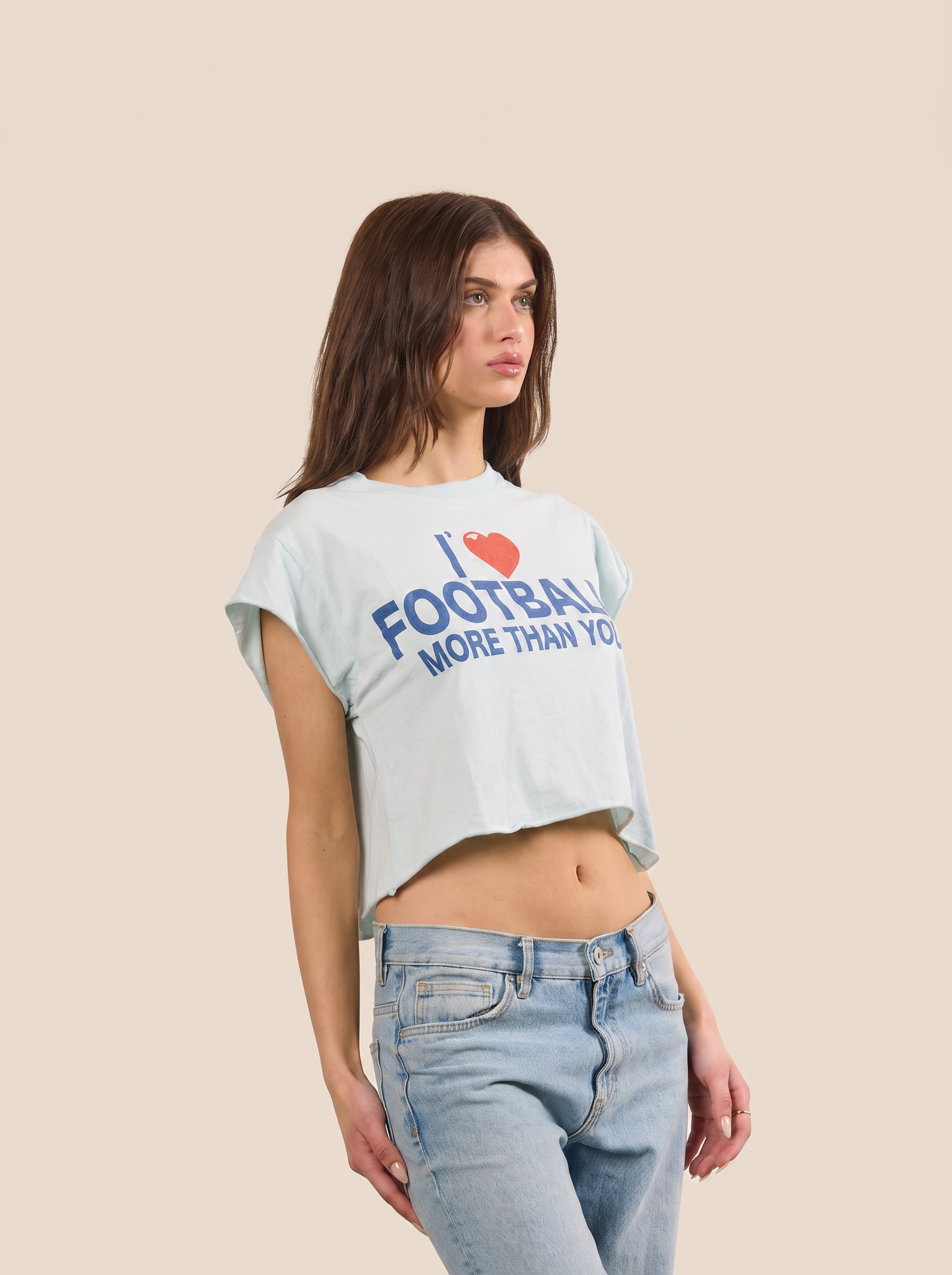I Love Football More Than You Baby Tee Womens T Shirt Light Blue