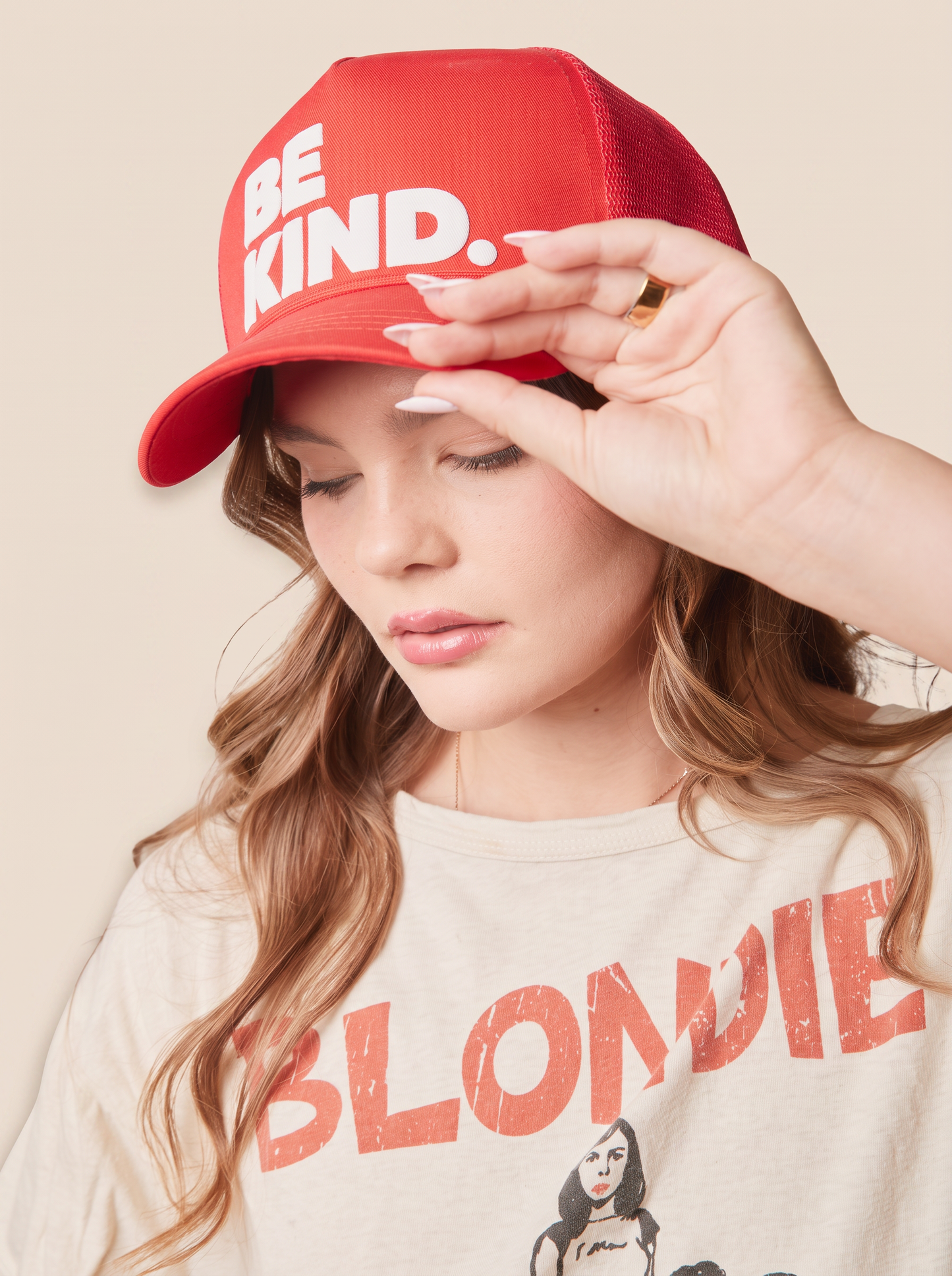 Be Kind Trucker Hat Ball Cap Red