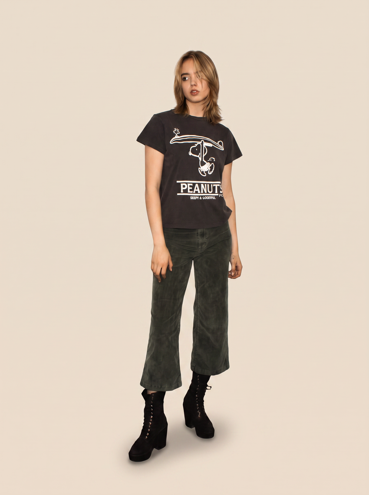 Peanuts Surf Snoopy and Woodstock Womens T Shirt Vintage Black