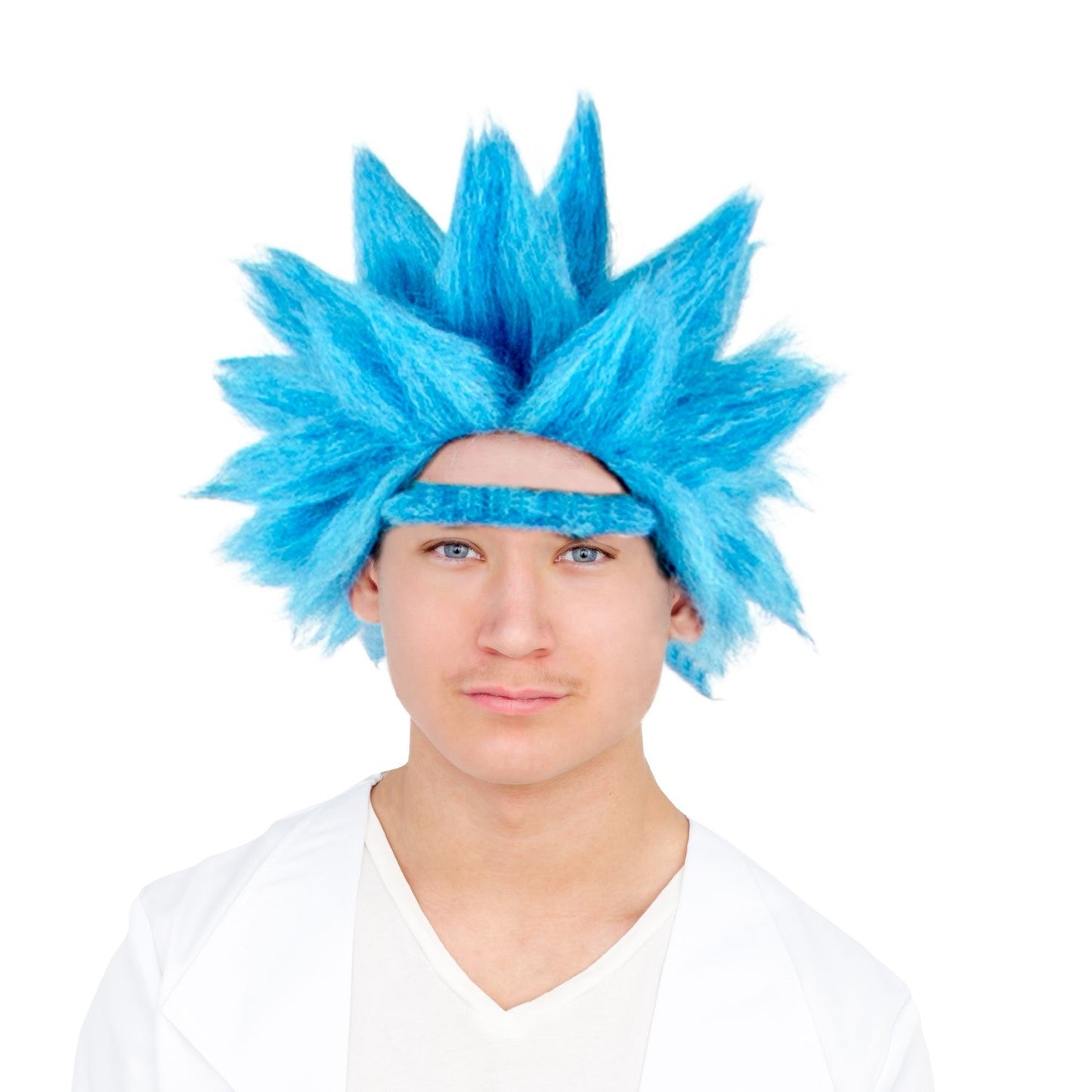 Adult Deluxe Ricky Sanchez Blue Wig and Eyebrow Halloween Costume Cosplay Accessory