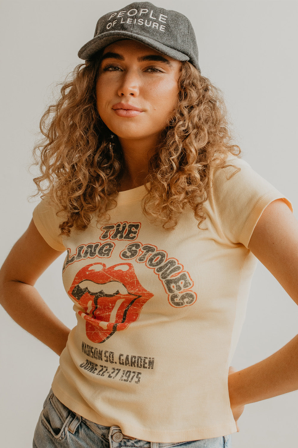 Rolling Stones 1975 Baby Tee Womens T Shirt Yellow
