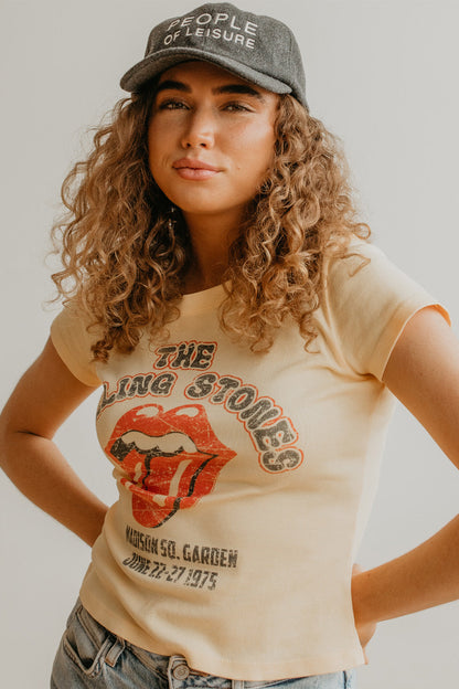 Rolling Stones 1975 Baby Tee Womens T Shirt Yellow