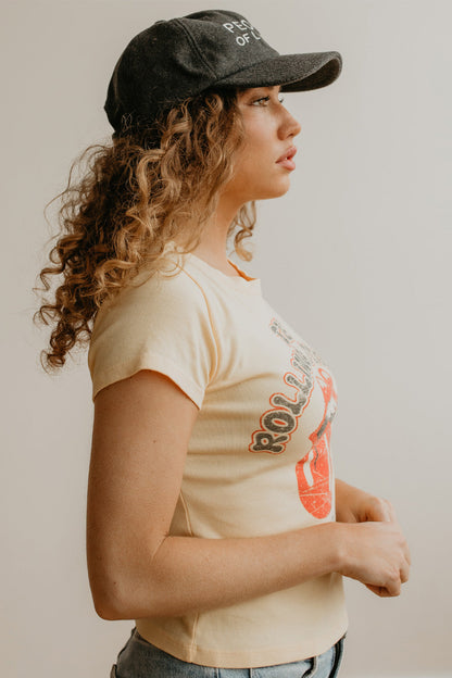 Rolling Stones 1975 Baby Tee Womens T Shirt Yellow