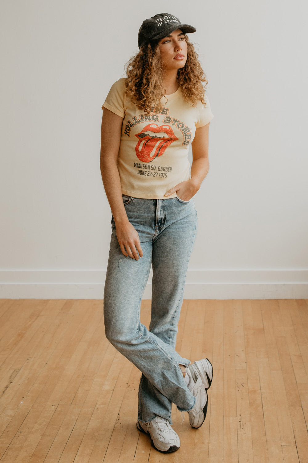 Rolling Stones 1975 Baby Tee Womens T Shirt Yellow