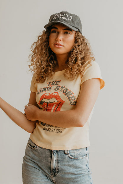 Rolling Stones 1975 Baby Tee Womens T Shirt Yellow