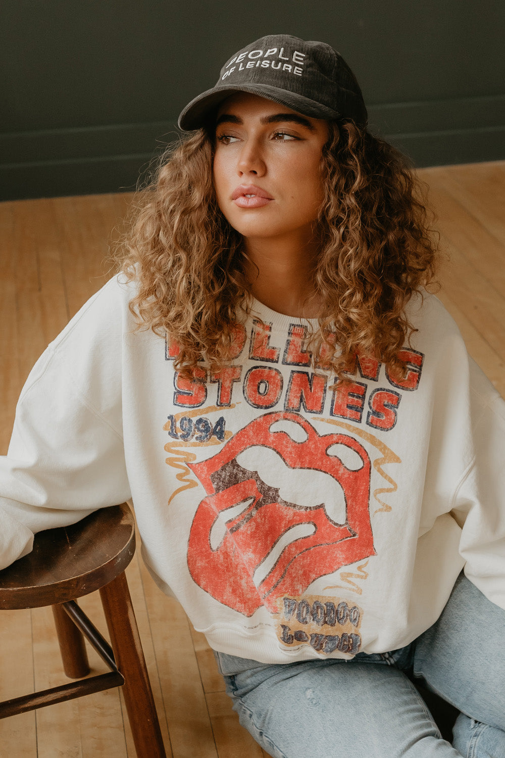 Rolling Stones 1994 Voodoo Lounge Womens Crewneck Sweatshirt Ivory