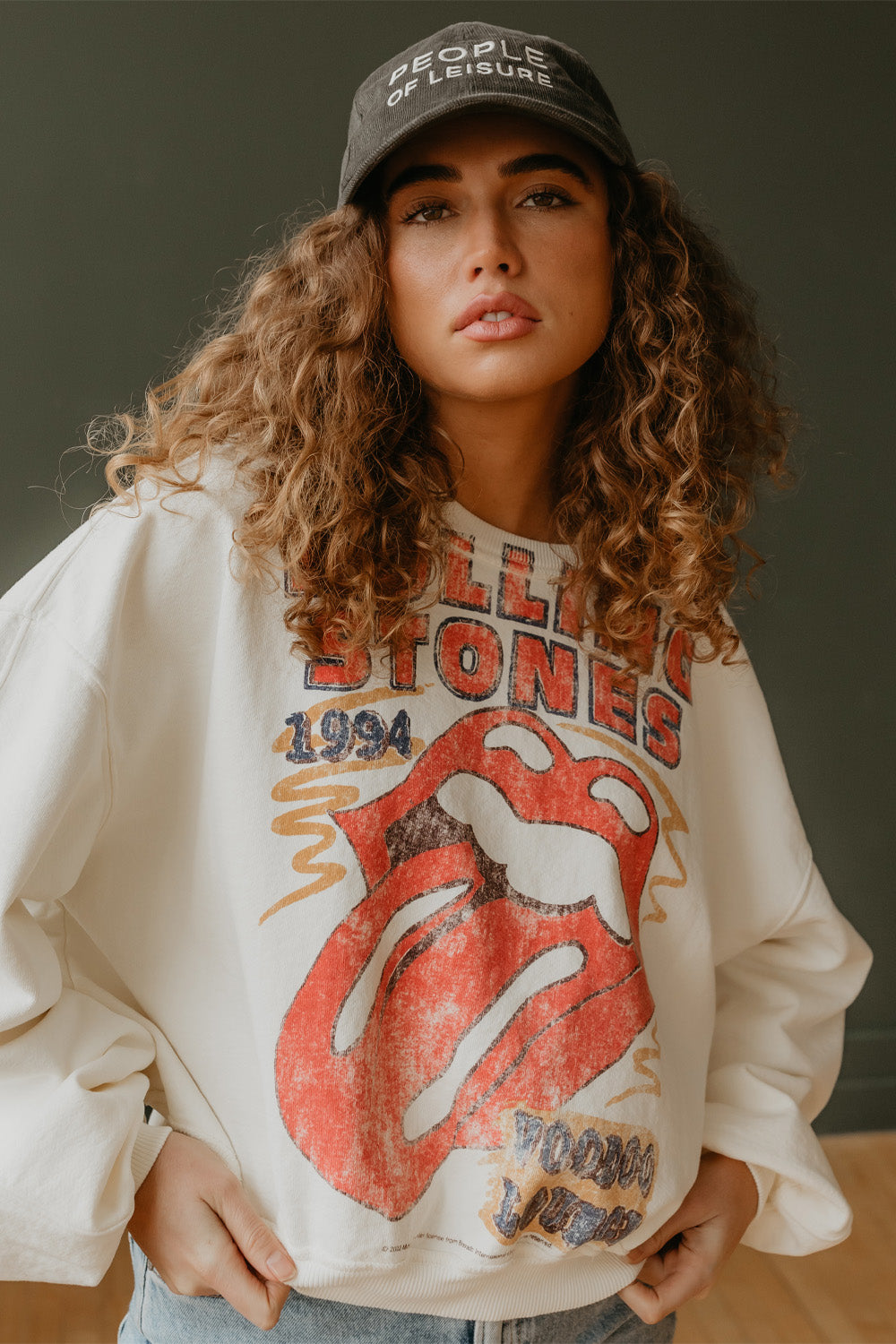 Rolling Stones 1994 Voodoo Lounge Womens Crewneck Sweatshirt Ivory