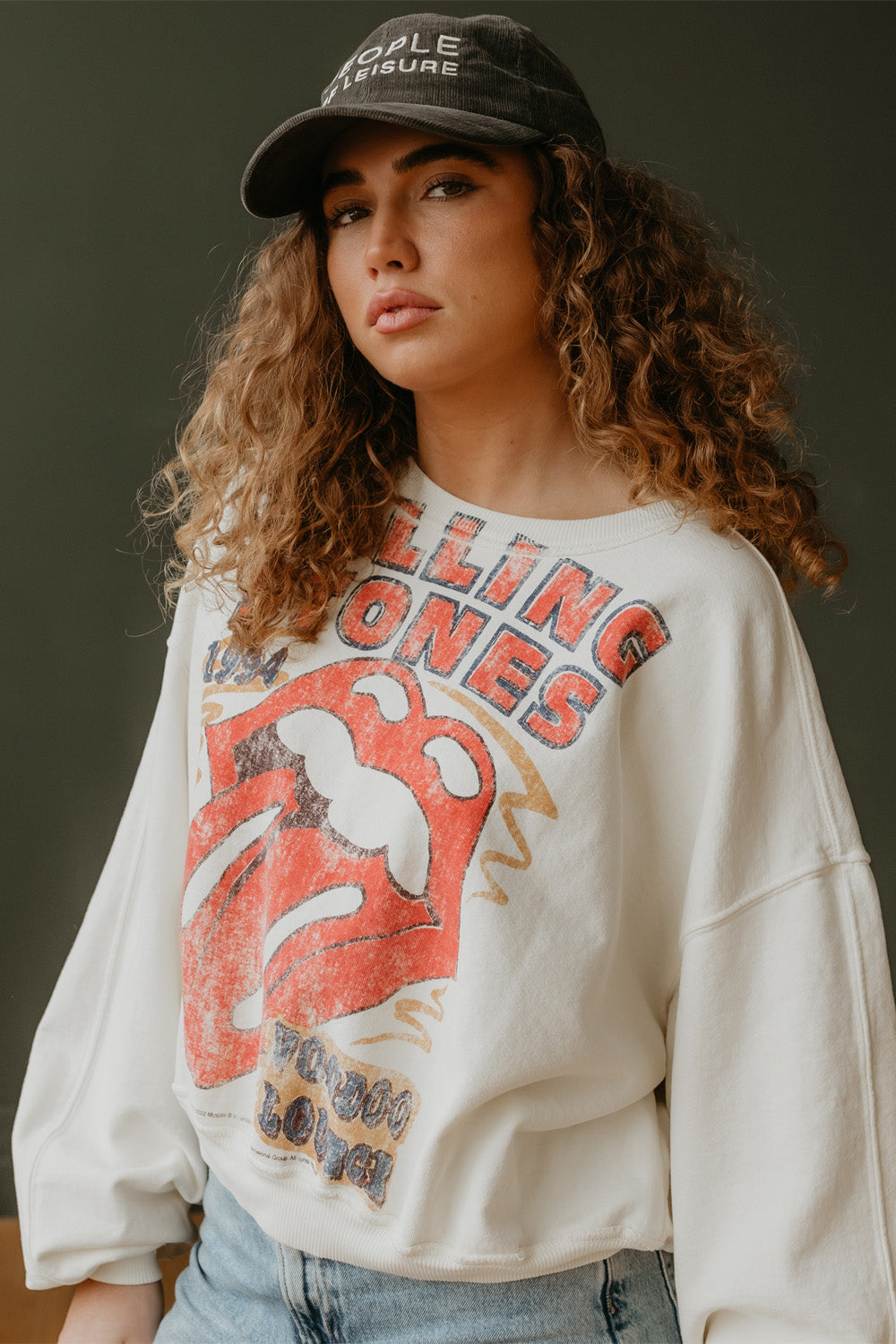 Rolling Stones 1994 Voodoo Lounge Womens Crewneck Sweatshirt Ivory