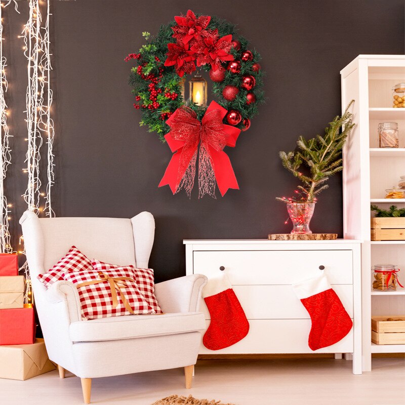 Elegant Red Christmas Wreath Champagne Gold Christmas Wreath Window Door Wall Ornament Decorations Home Halloween Decor Gifts