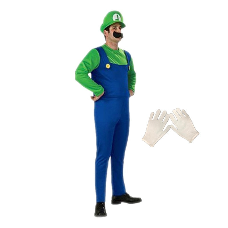 Super Mario Adult Costume with Hat and Mustache