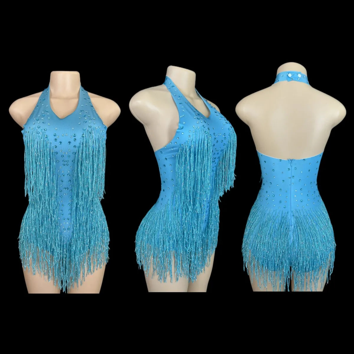 Sparkly Rhinestones Fringe Bodysuit Women Vightclub Party Dance Costume