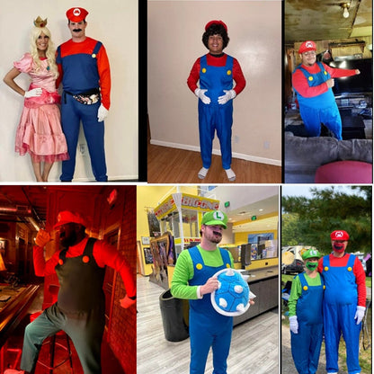 Super Mario Adult Costume with Hat and Mustache