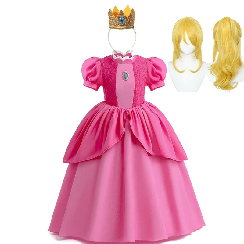 New Baby Girls Queen Peach Princess Dress Kids Cosplay Costume