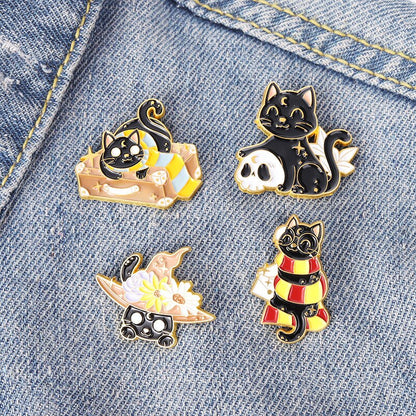 Funny Cat Skull Enamel Badge For Halloween