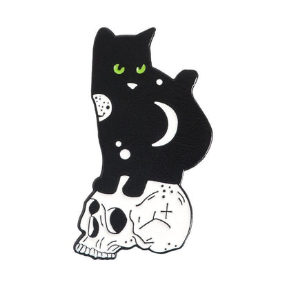 Funny Cat Skull Enamel Badge For Halloween