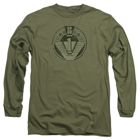 Stargate Sg1 Distressed Mens Long Sleeve Shirt Military Green Officially Licensed