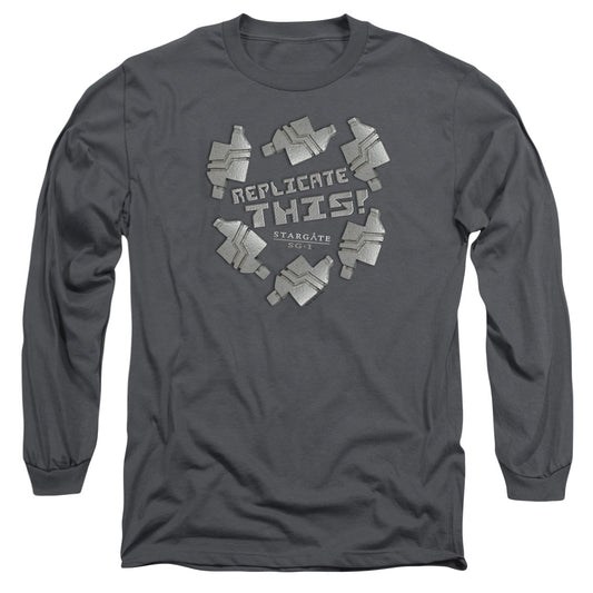 Sg1 Replicate This Mens Long Sleeve Shirt Charcoal Officially Licensed